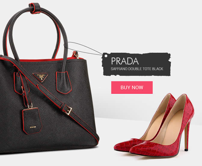 Replica Prada Shoes Black Double Tote